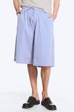 Striped Blue/White - Drawstring Knee-length cotton shorts - 1