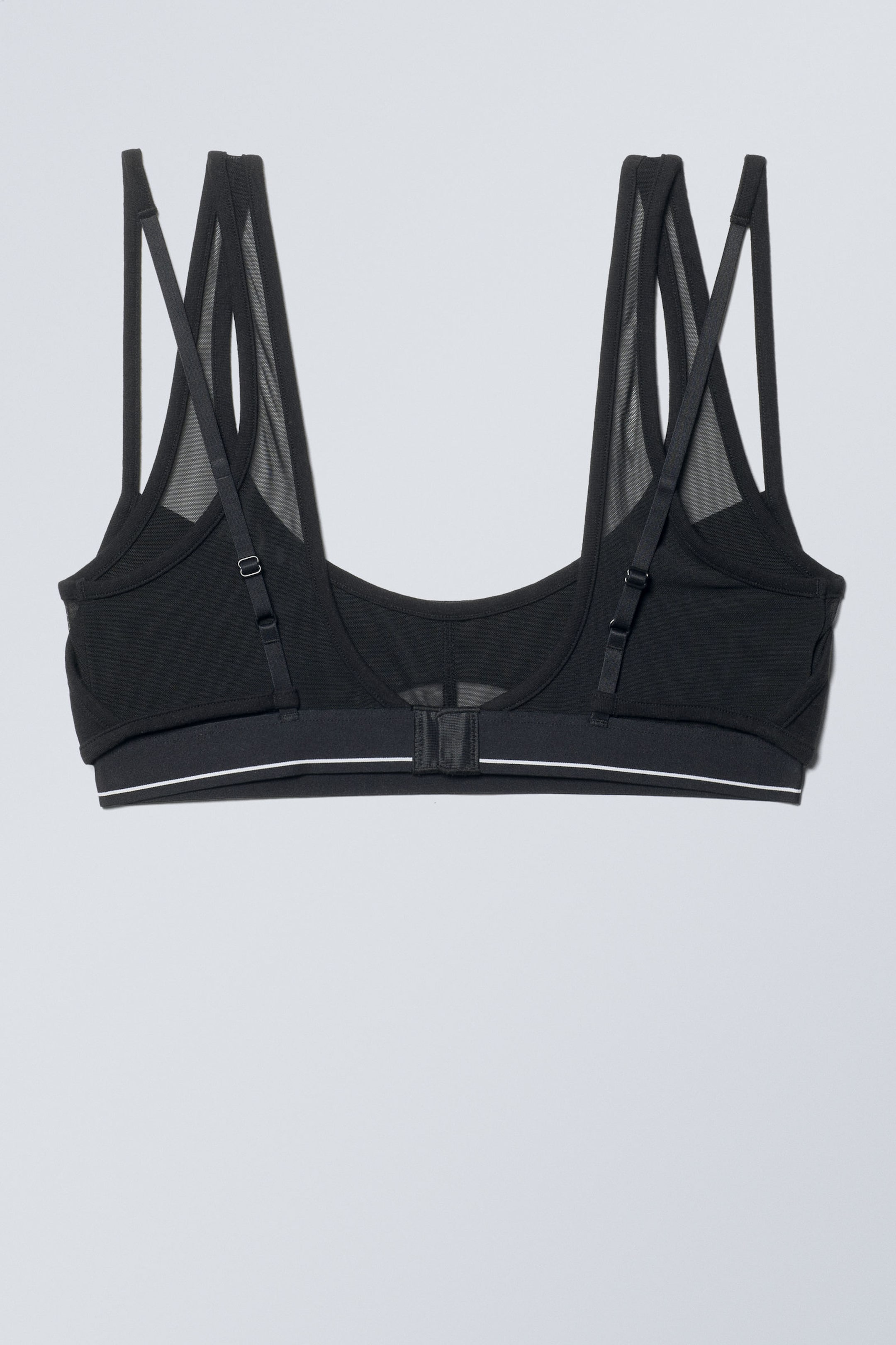 Black Black - Layered Cotton Mesh Bra - 2