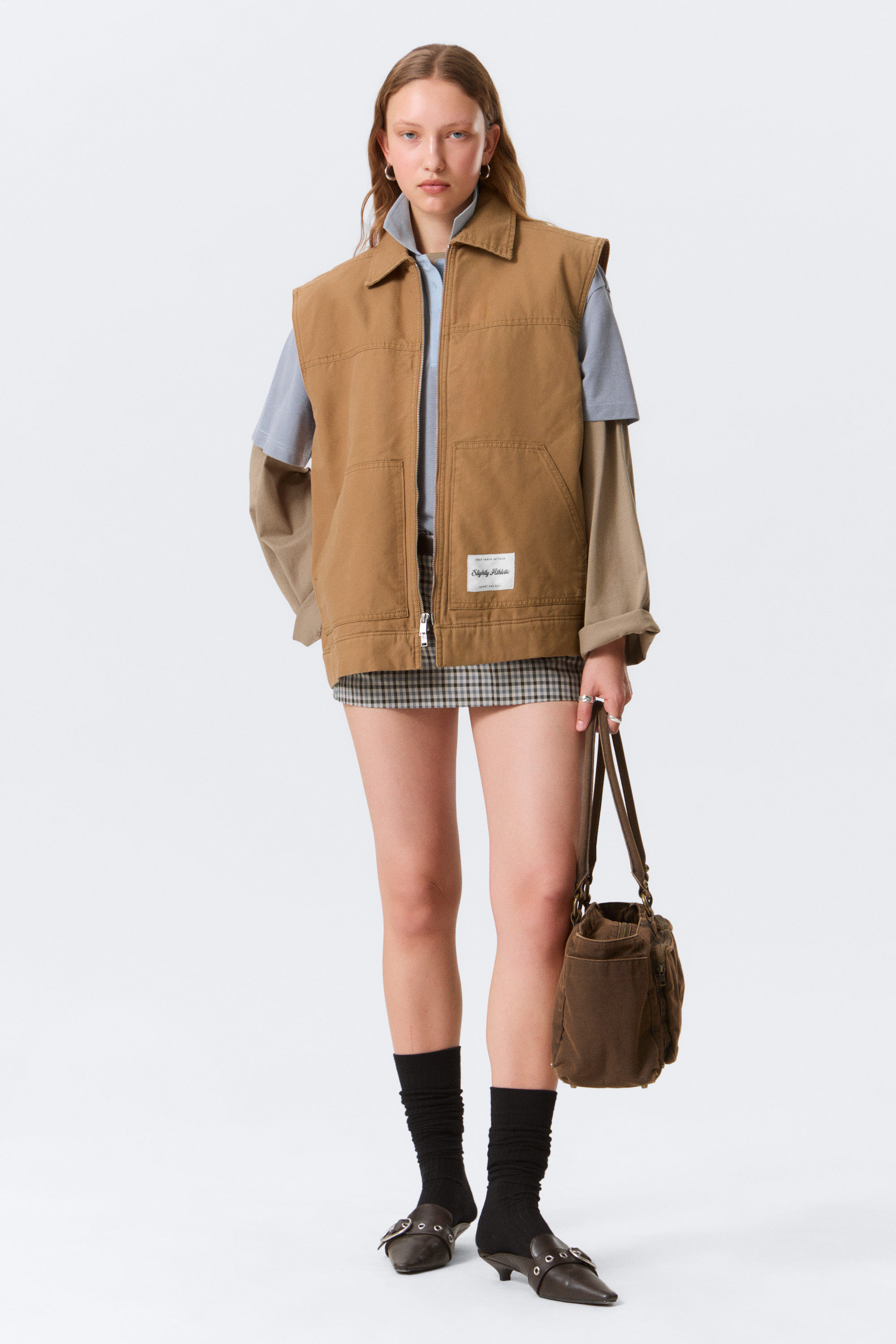 Brown - Lightly Padded Canvas Zip Vest - 2