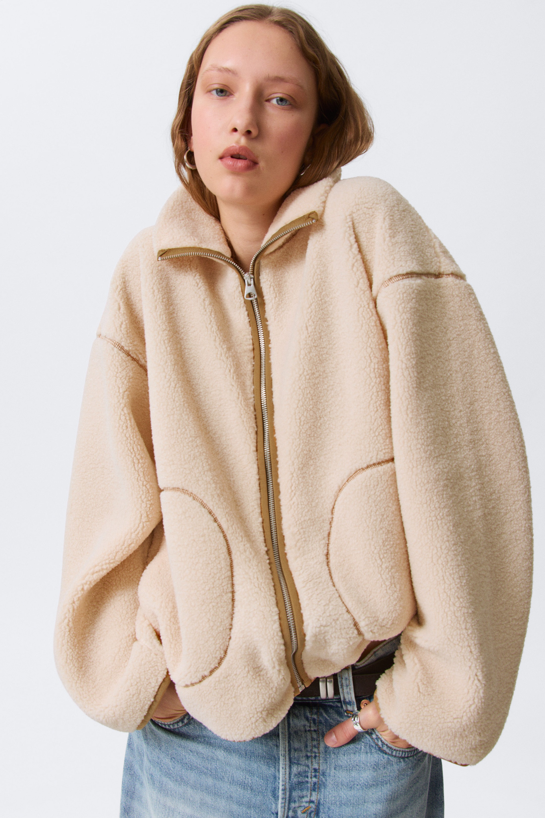 Light Dusty Beige - Relaxed Pile Fleece Jacket - 2