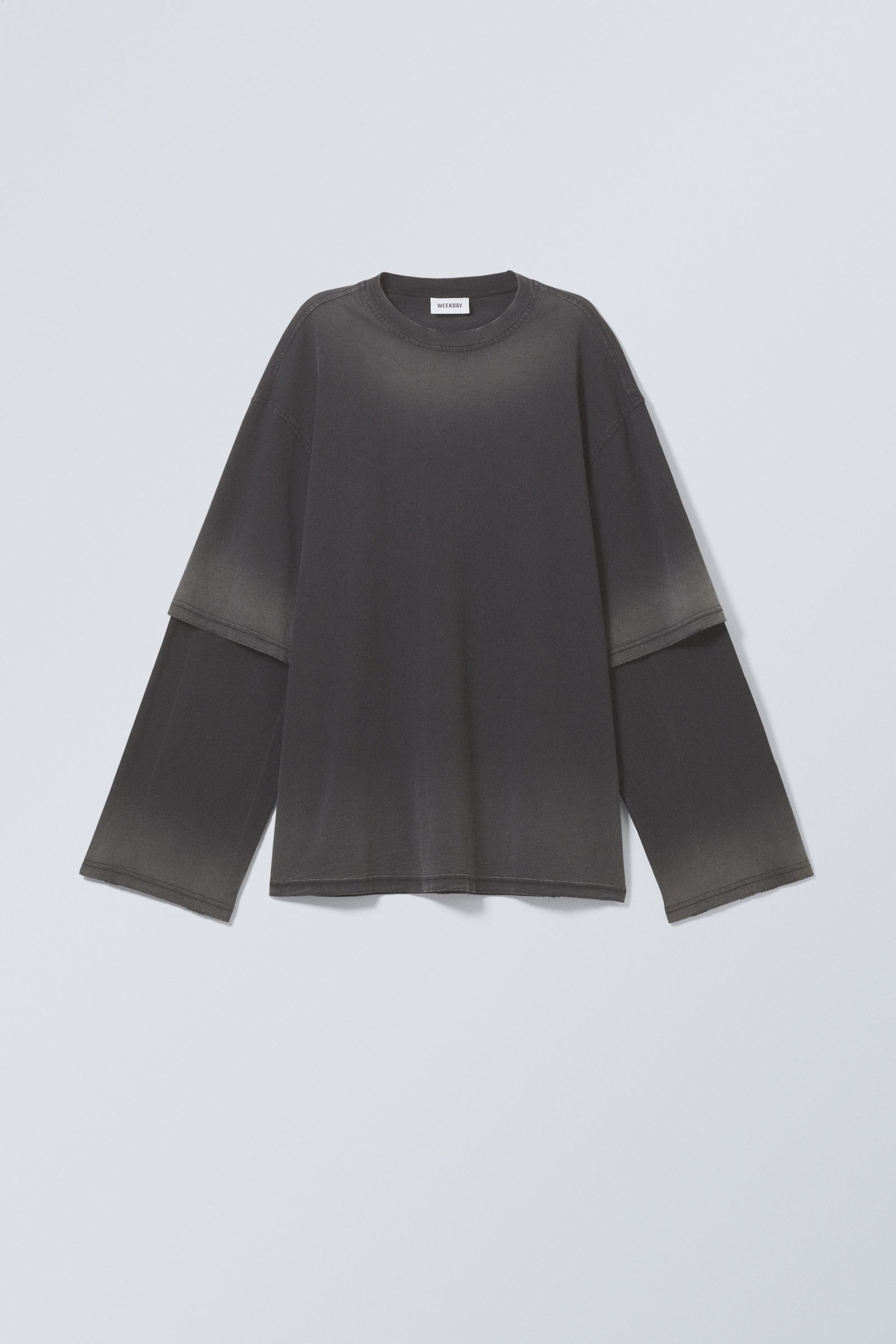 Schwarz verblassend - Doppelt gefärbtes Oversized-Langarm-Top - 0