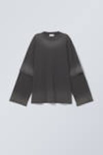 Schwarz verblassend - Doppelt gefärbtes Oversized-Langarm-Top - 0