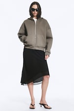 Khaki Grey - Sweat à capuche zippé oversize en scuba - 1