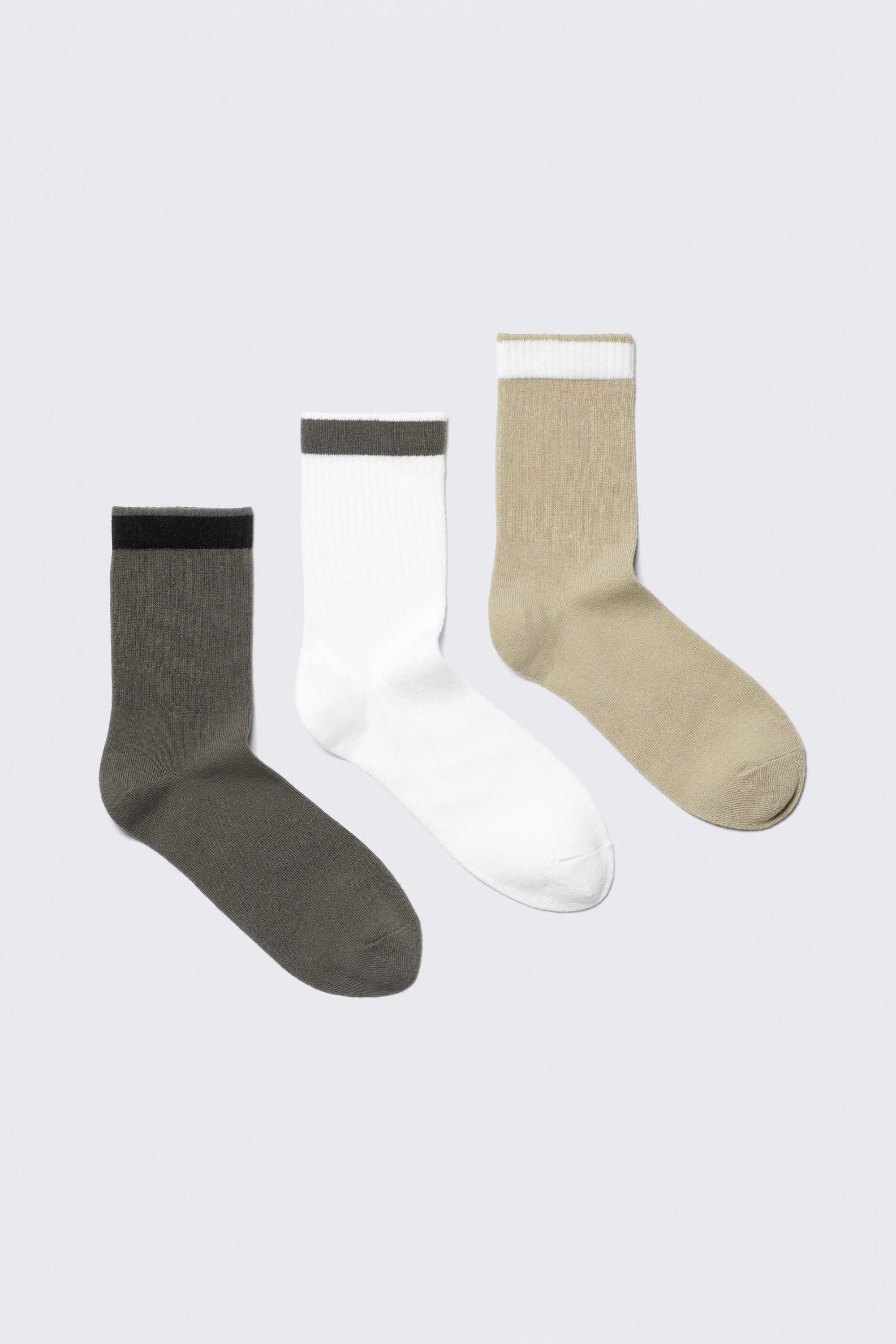 Green/White/Beige - Stripe - 3-pack Striped Socks