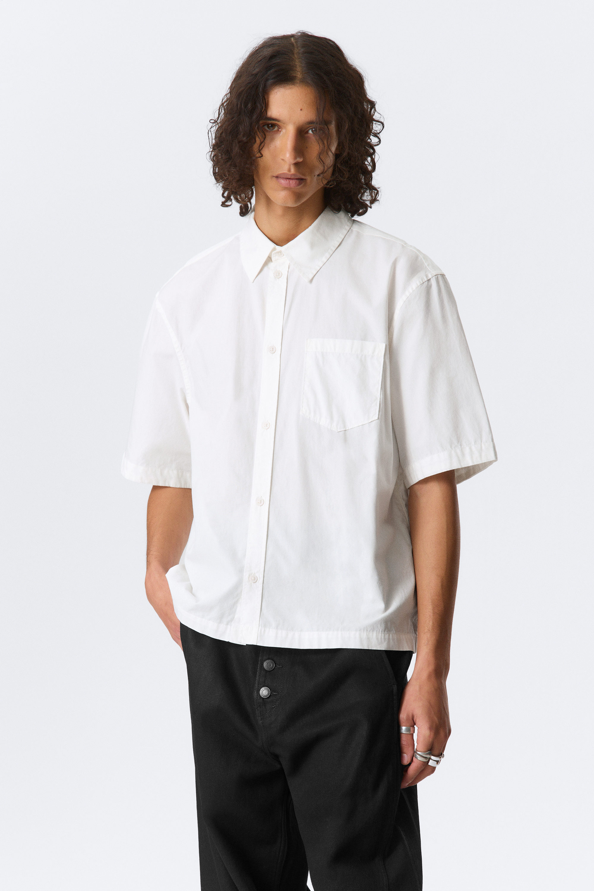 White - Relaxed Fit Short-Sleeved Cotton Shirt - 1
