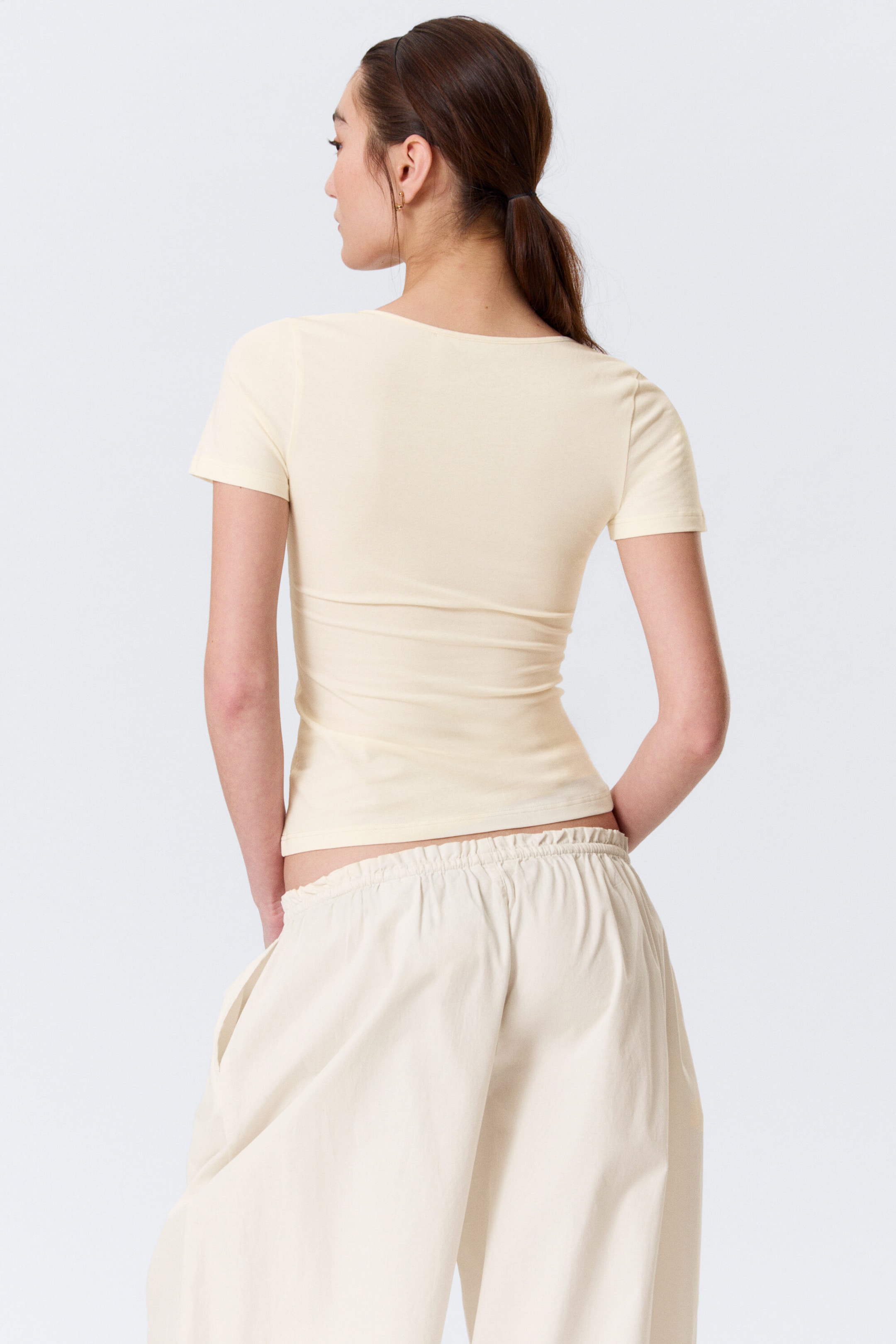 Cream - Slim Deep V-neck T-shirt - 2