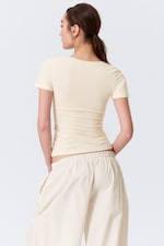 Cream - Slim Deep V-neck T-shirt - 2