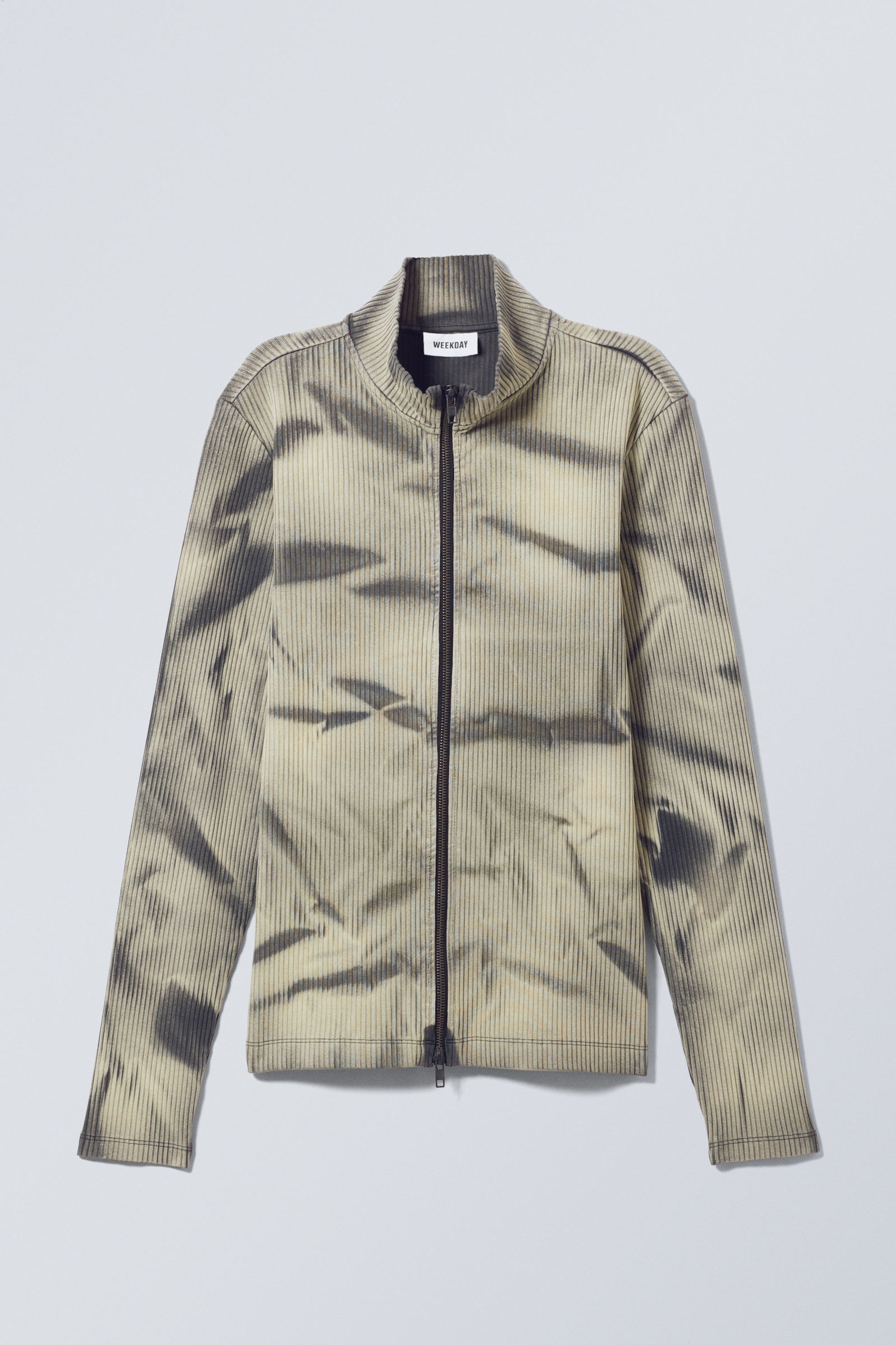 Two Tone Beige & Black Strokes - Toni Two Tone Rib Zip Turtleneck - 0