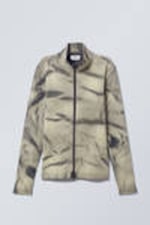 Two Tone Beige & Black Strokes - Toni Two Tone Rib Zip Turtleneck - 0