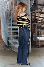 Summit Blue - Dark Blue - Katsumi Low Rise Frayed Flared Leg Jeans - 7