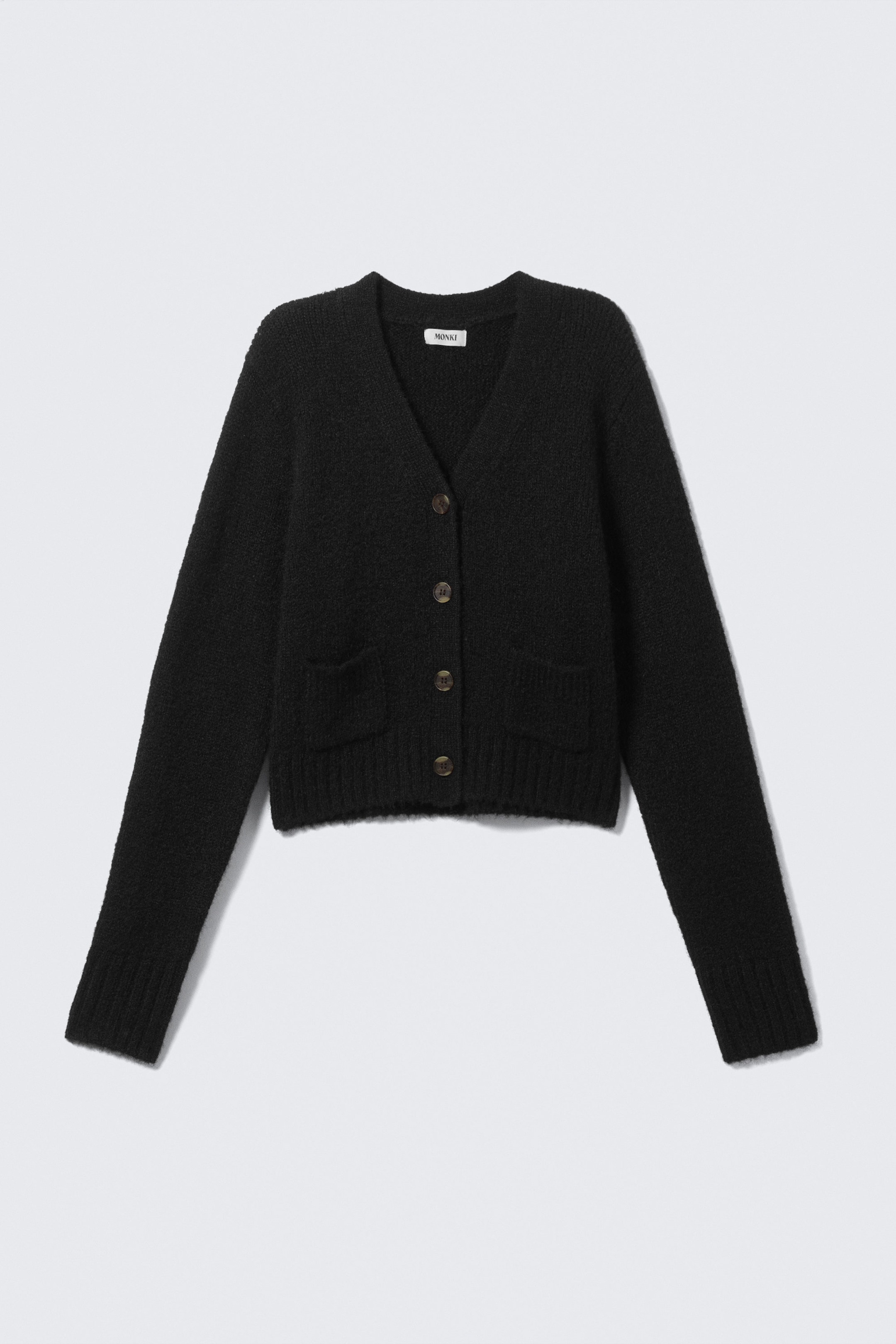 Black - Ribbed V-Neck Cardigan - 4