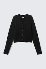 Black - Ribbed V-Neck Cardigan - 4