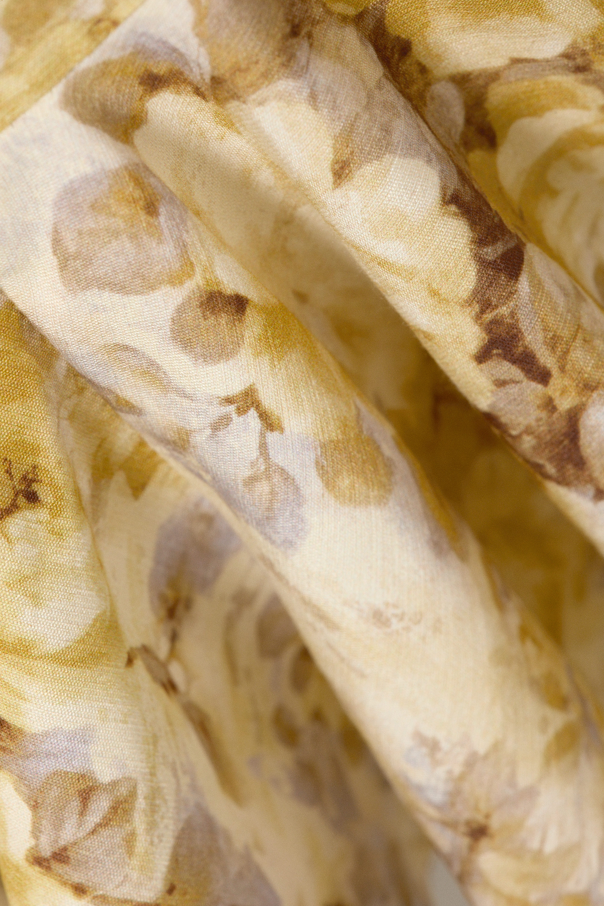 Yellow Floral Print - Slim Long-Sleeved Mini Flounce Dress - 5