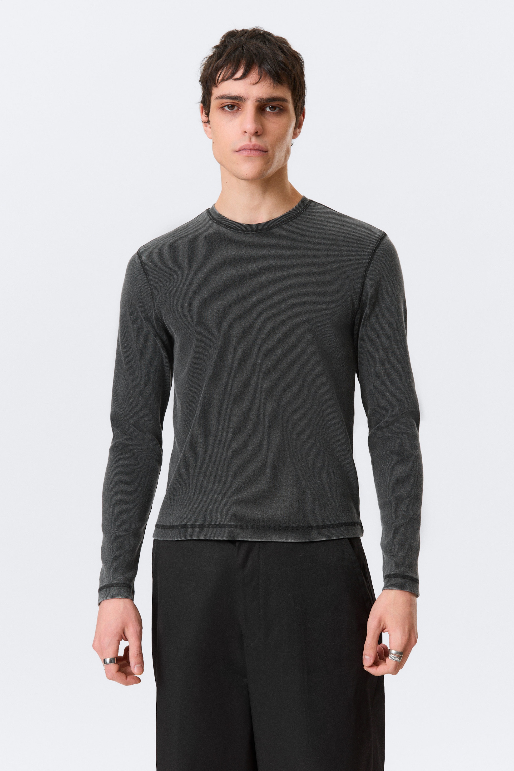 Washed Black - Ribbed Long-Sleeved T-shirt - 1