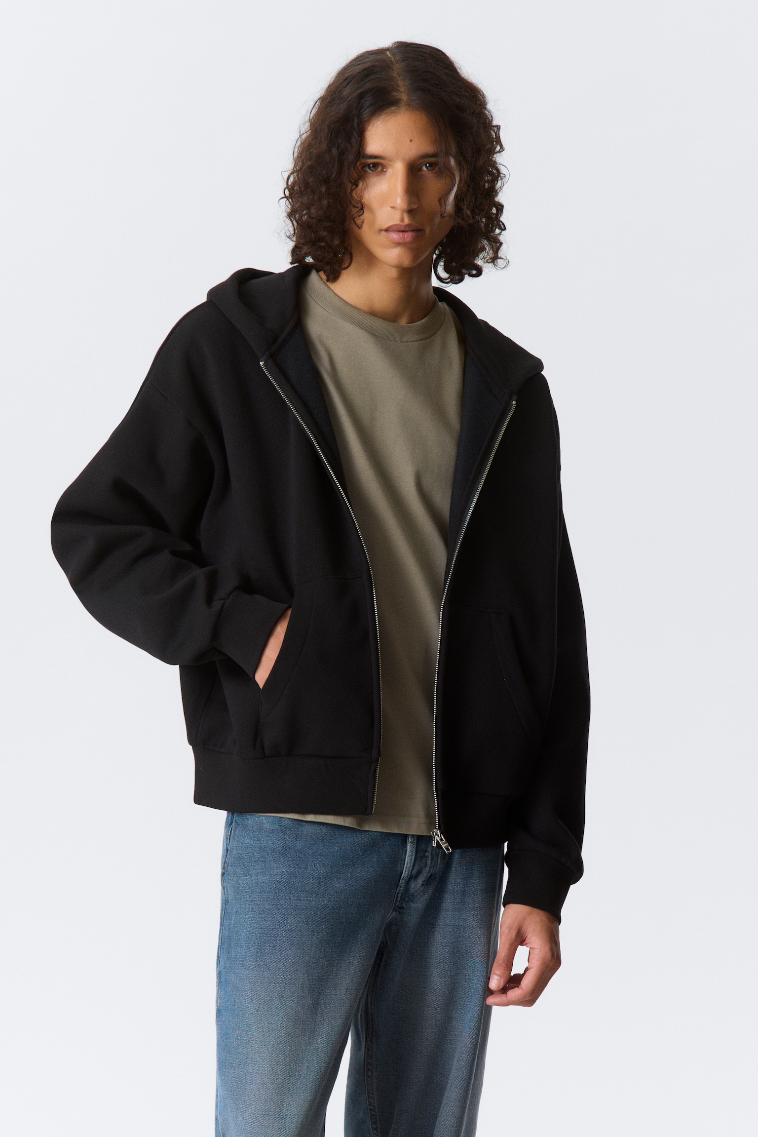 Sudadera con capucha y cremallera - Negro/Gris jaspeado
