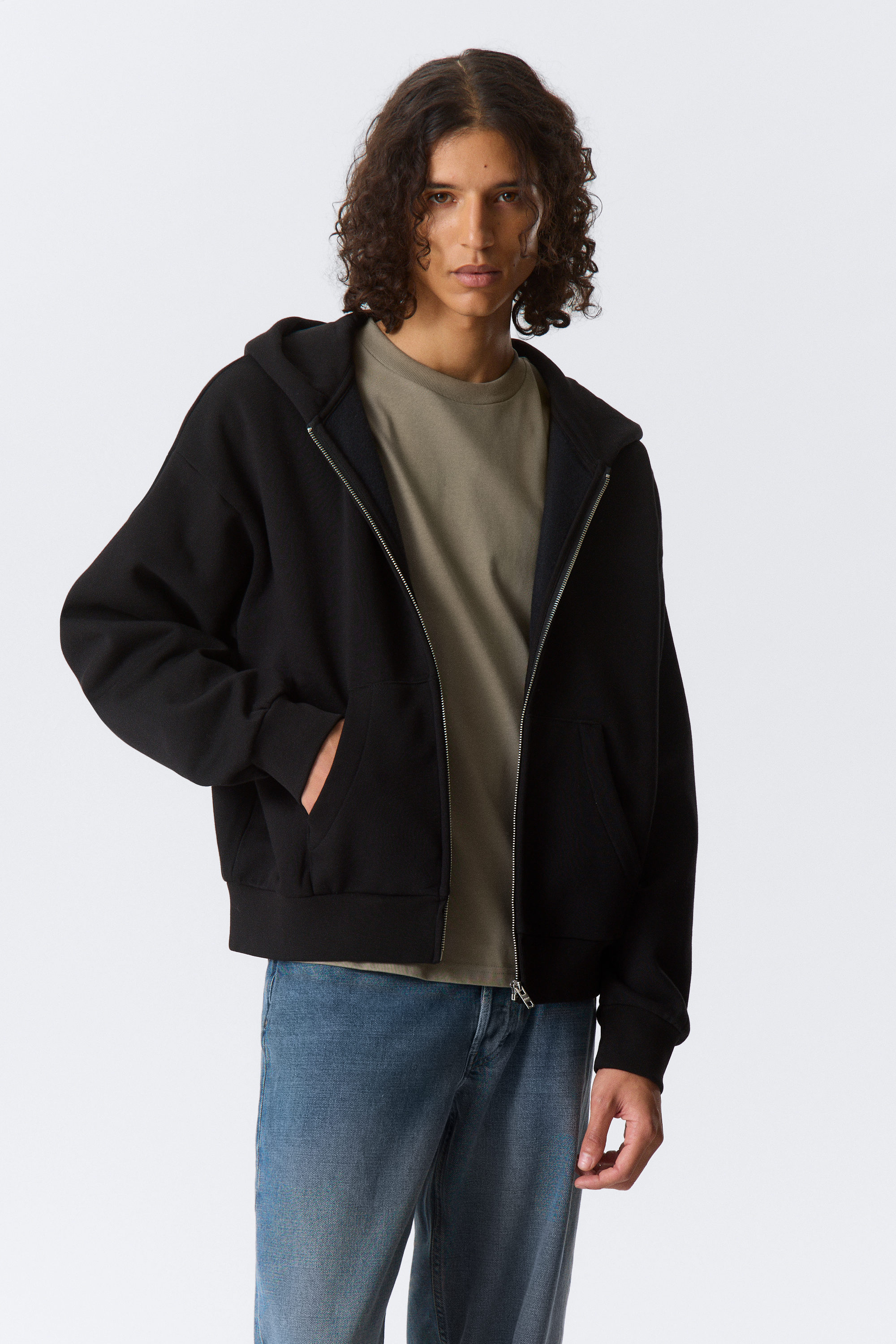Black - Loose Fit Zip Hoodie - 1