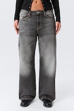 Dusky Black - Black - Missy Low Rise Loose Straight Leg Jeans - 1