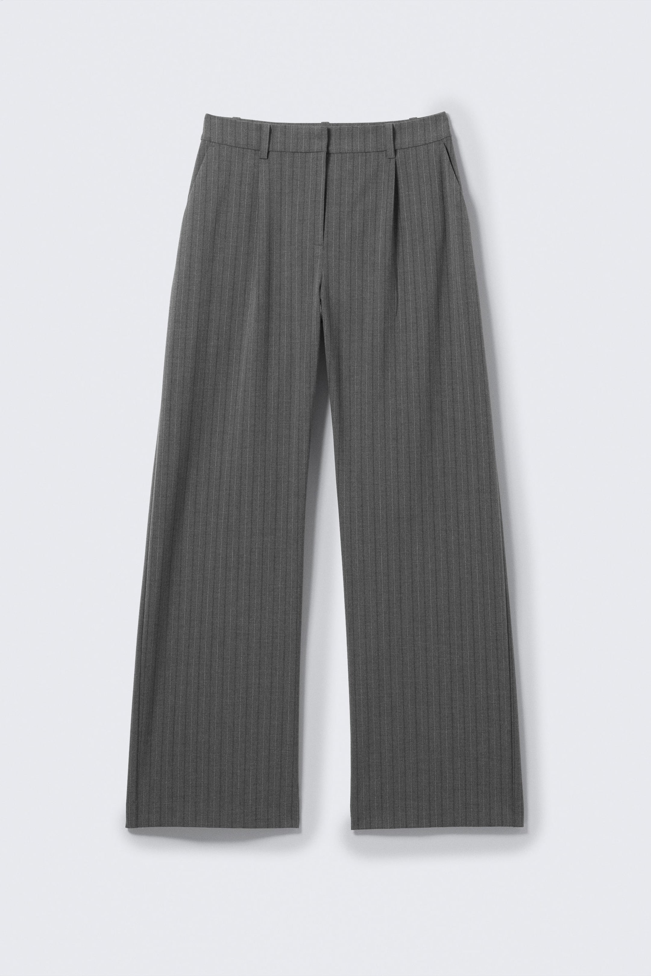 Striped Dark Grey Melange - Relaxed Mid Rise Pleated Suiting Trousers - 4