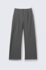Striped Dark Grey Melange - Relaxed Mid Rise Pleated Suiting Trousers - 4
