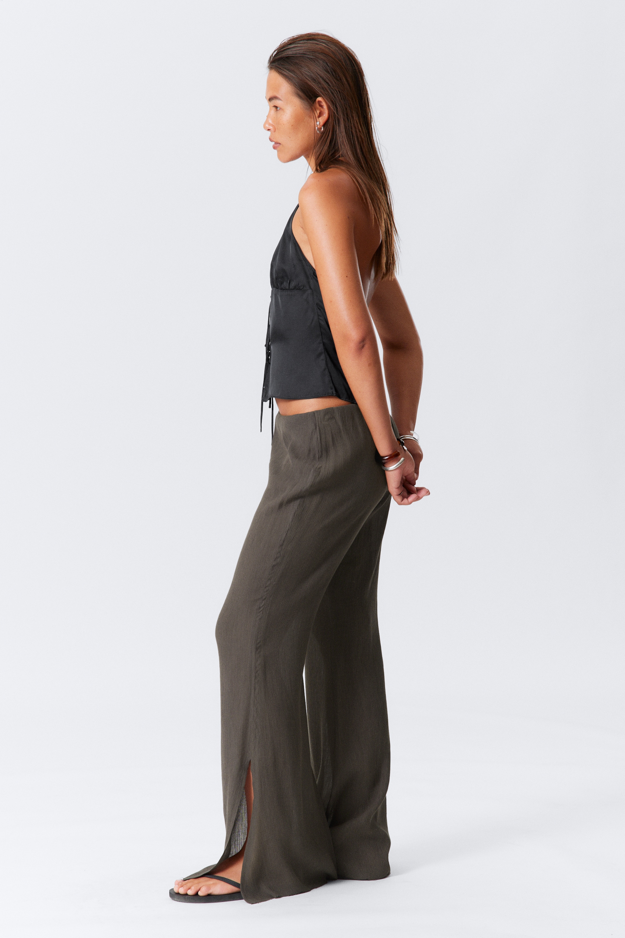 View larger image: Low Rise Flared Crinkled Trousers - Dark Grey - Ladies | H&M GB 3