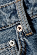 Blue Horses - Medium Blue - Curve High Waisted Wide Leg Denim Shorts - 1