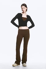 Dunkelbraun - Yoga-Leggings mit umgeschlagener Taille - 0