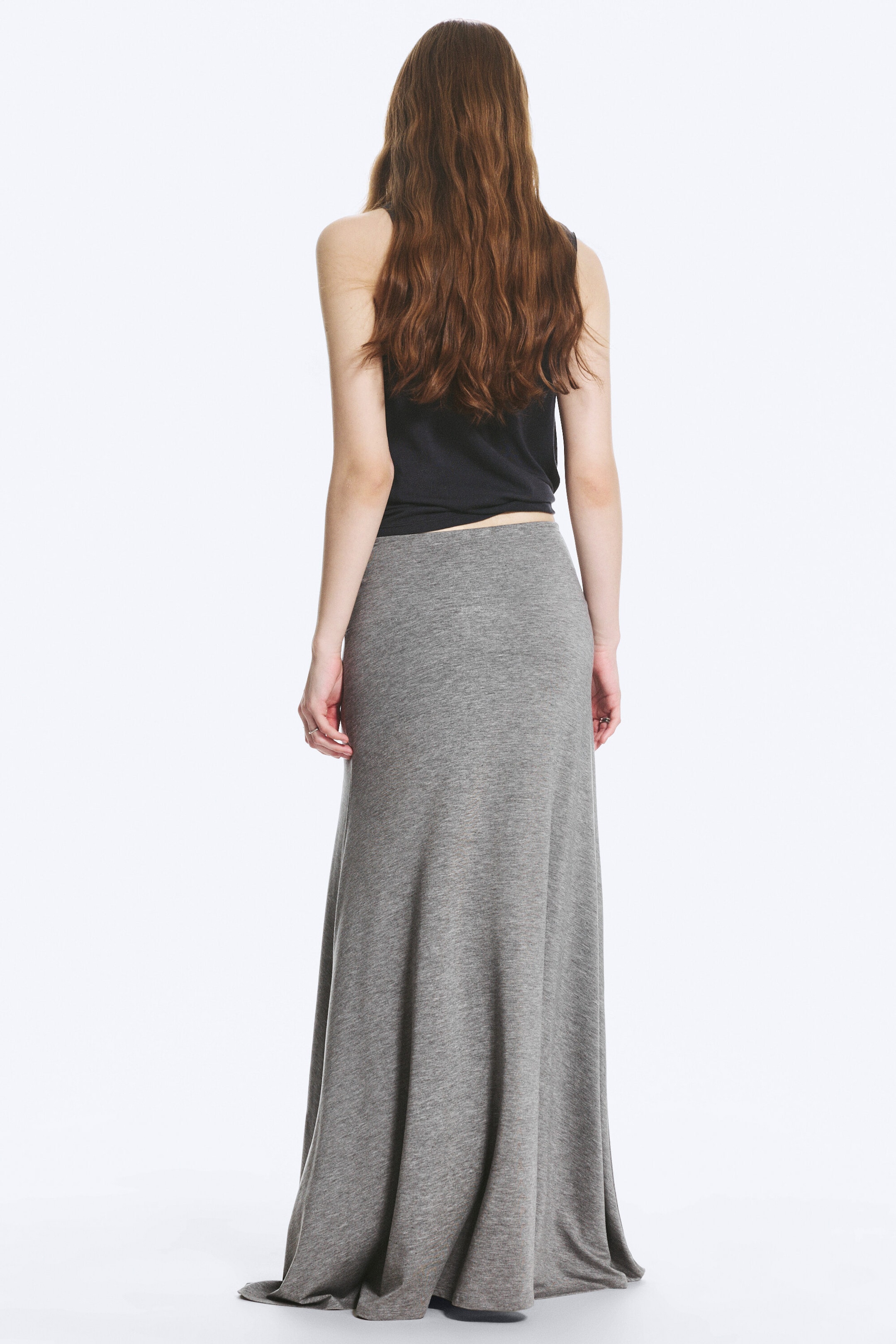 Dusty Grey Melange - Mid Waist Maxi-kjol - 2