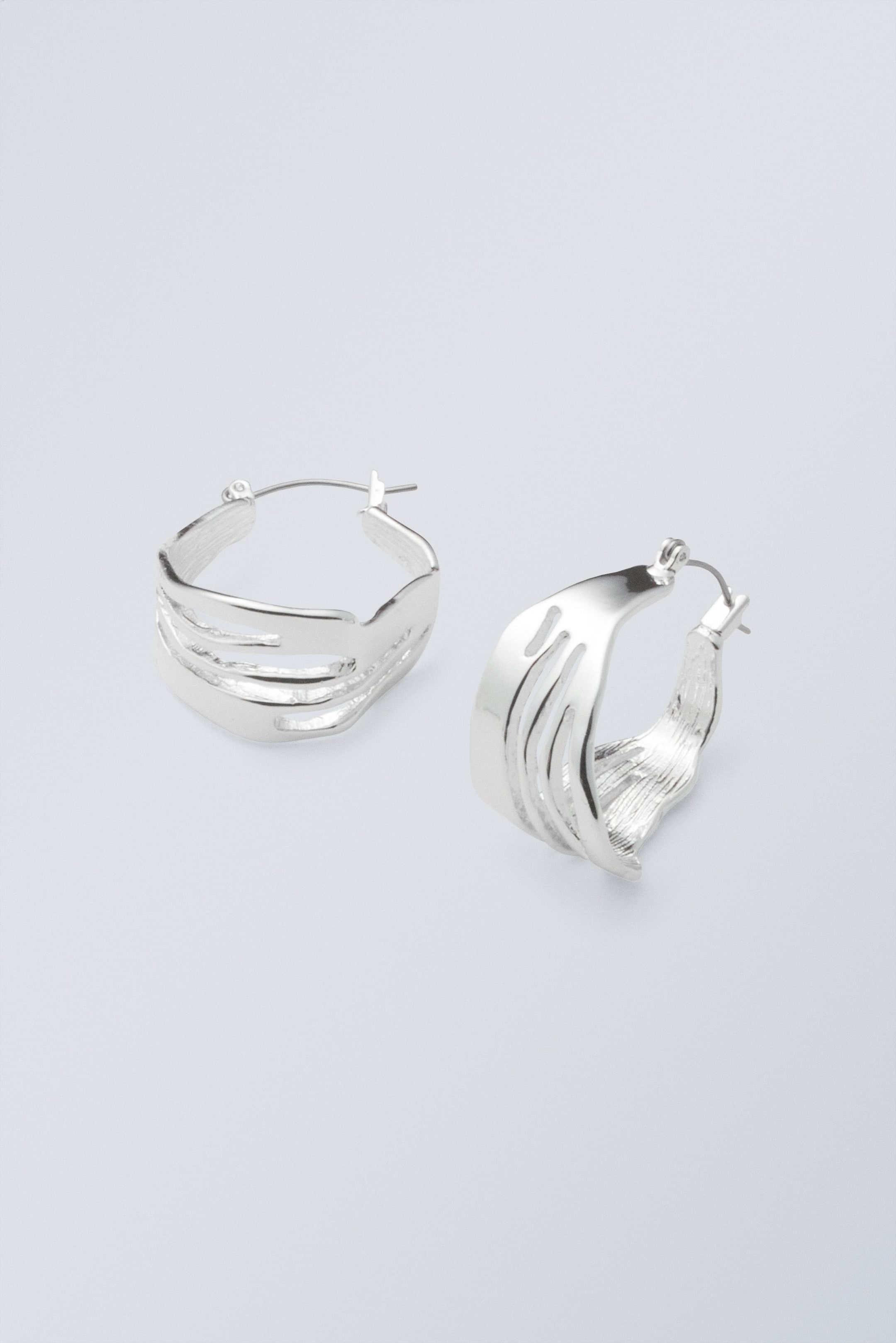 Silver - Motion Hoop Earrings - 0