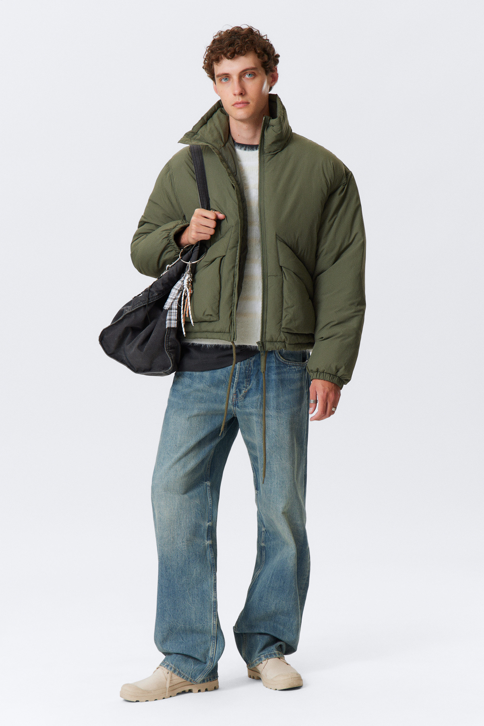 Sage Green - Padded Drawstring Nylon Jacket - 1