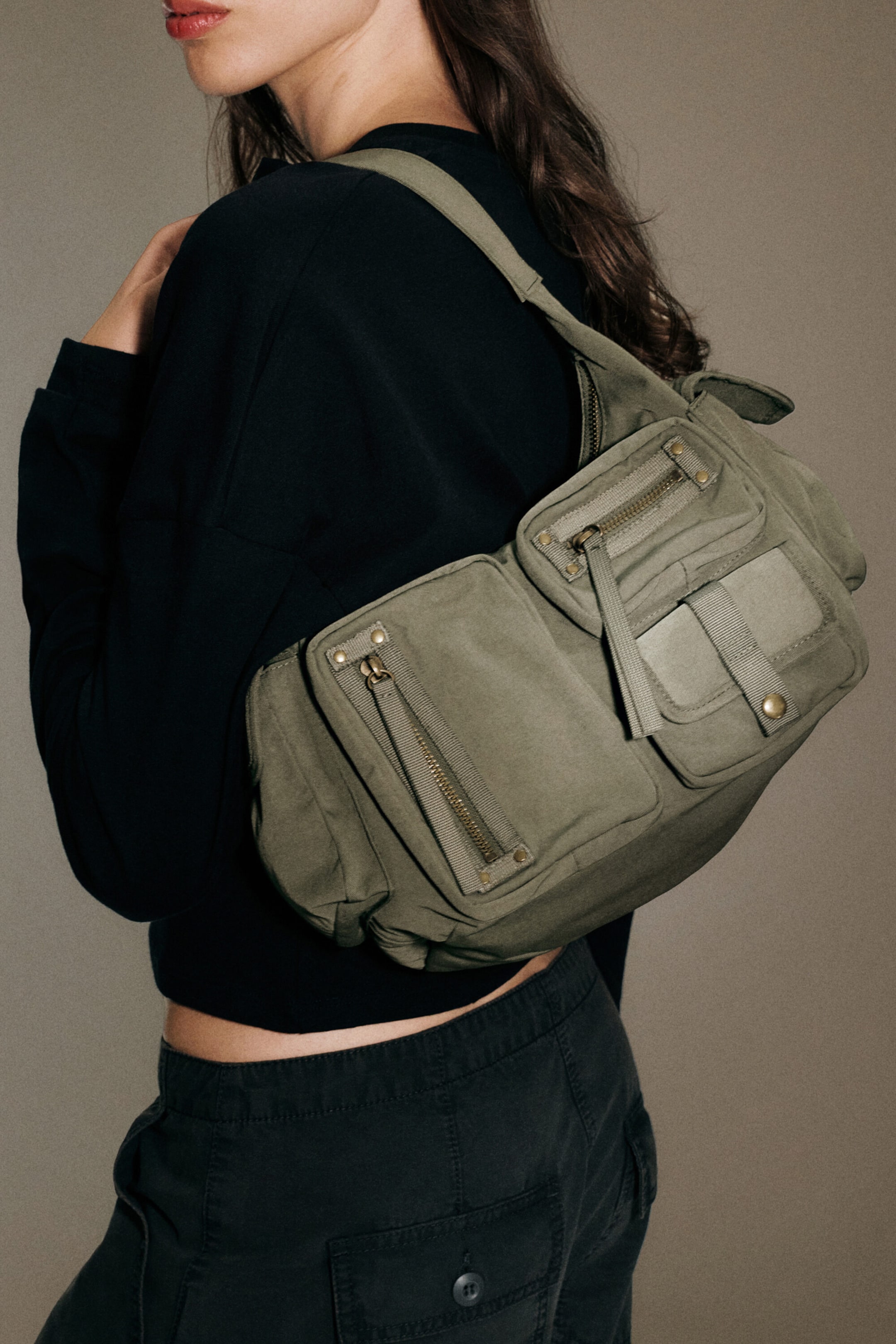 Vert kaki cendré - Sac à bandoulière multi-poches - 1