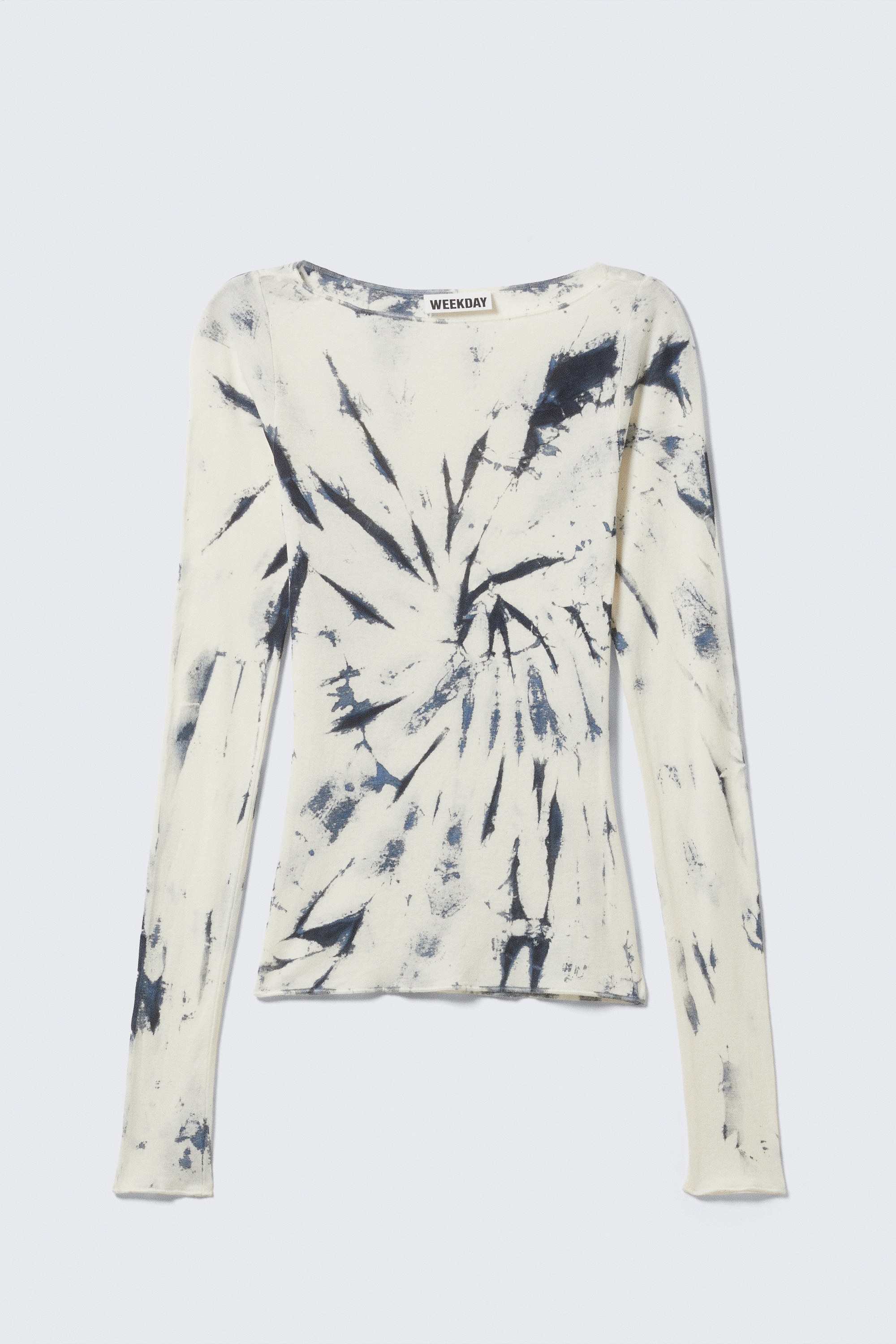 Top cu mâneci lungi și croială slim, cu guler bărcuță, imprimat - Alb Tie-Dye