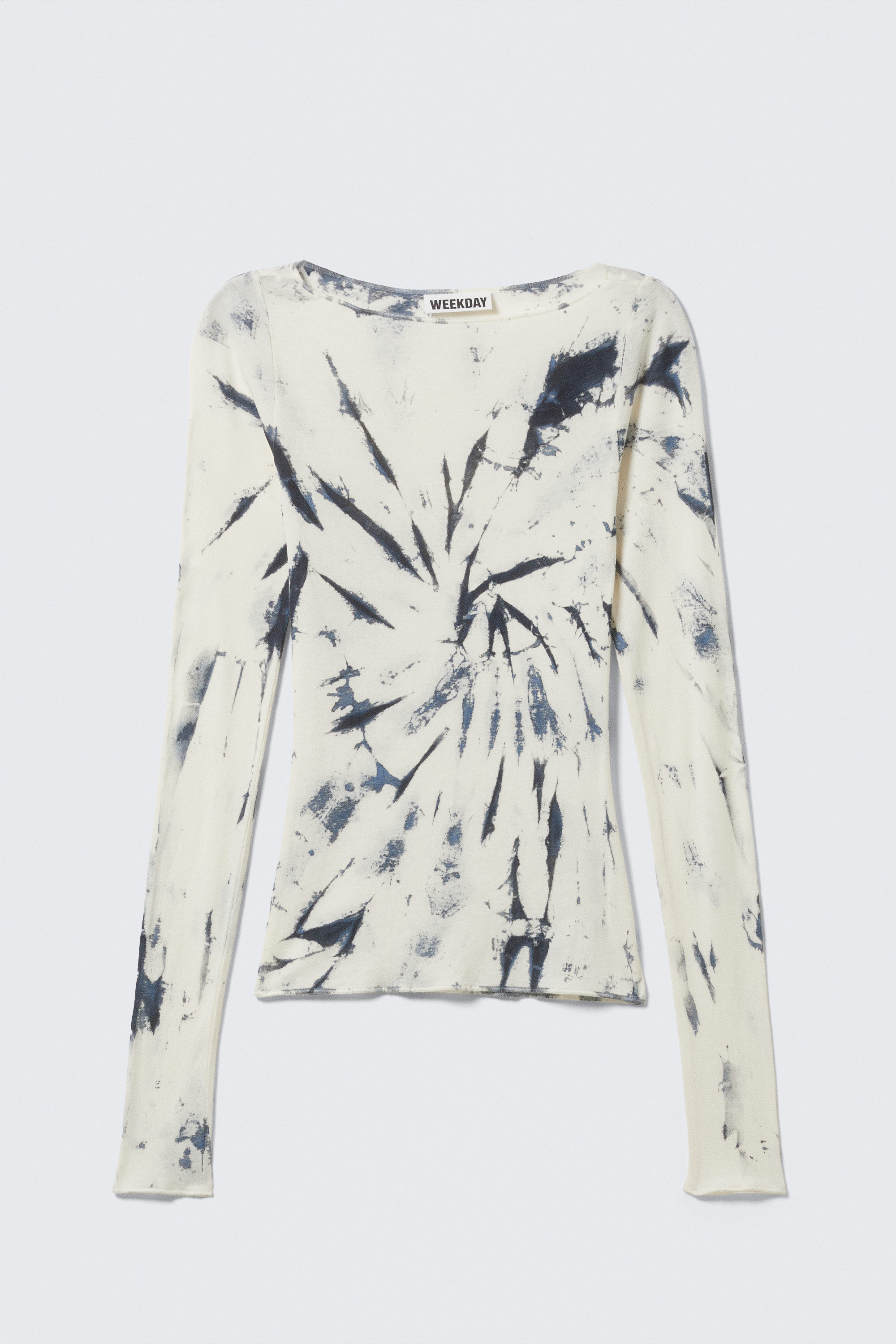 White Tie-Dye - Slim Fit Printed Long-Sleeved Boat-Neck Top - 3