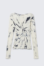 White Tie-Dye - Slim Fit Printed Long-Sleeved Boat-Neck Top - 0