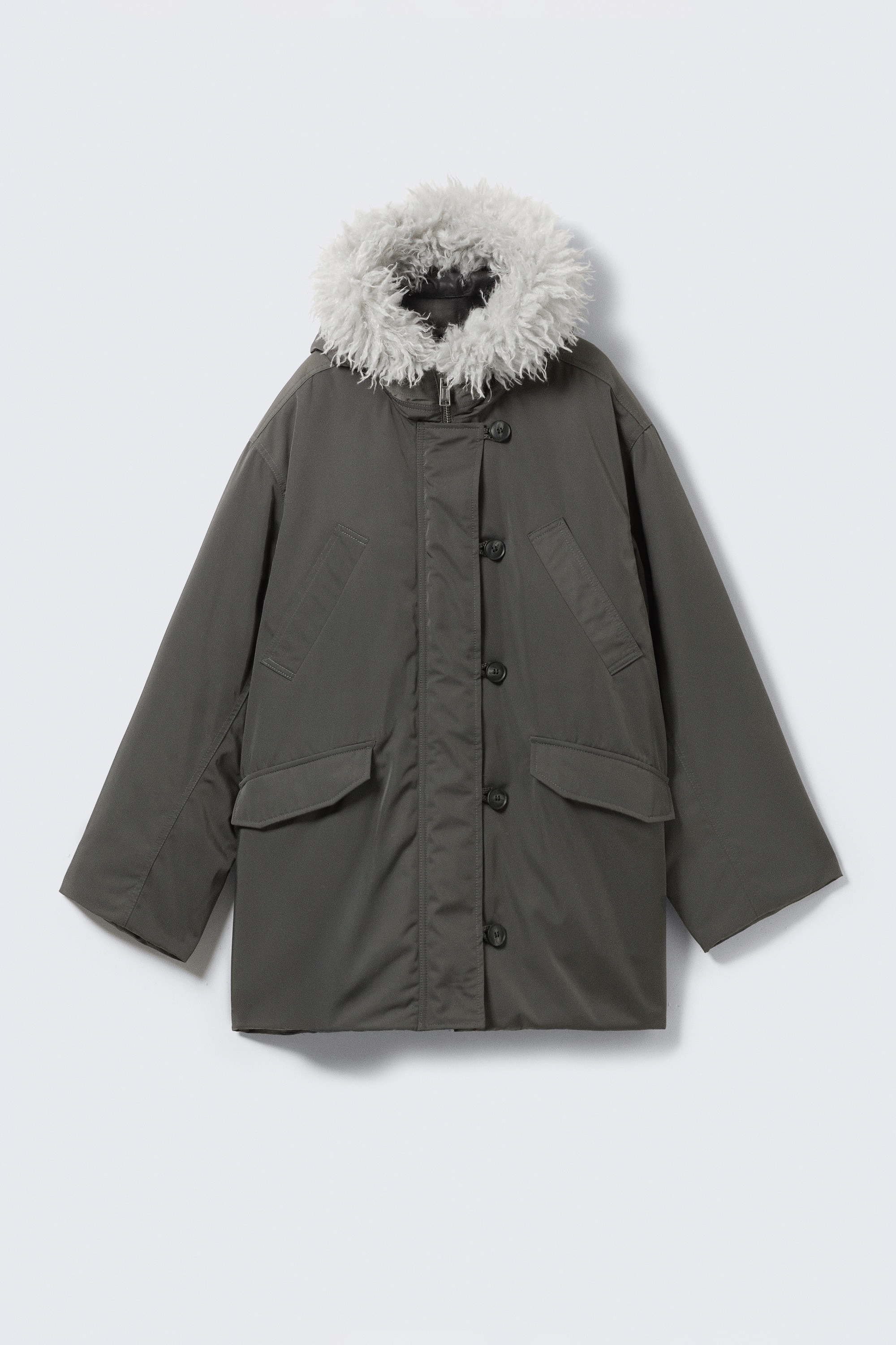 Padded Bomber Parka with Faux Fur Trim - Dark Grey/Black