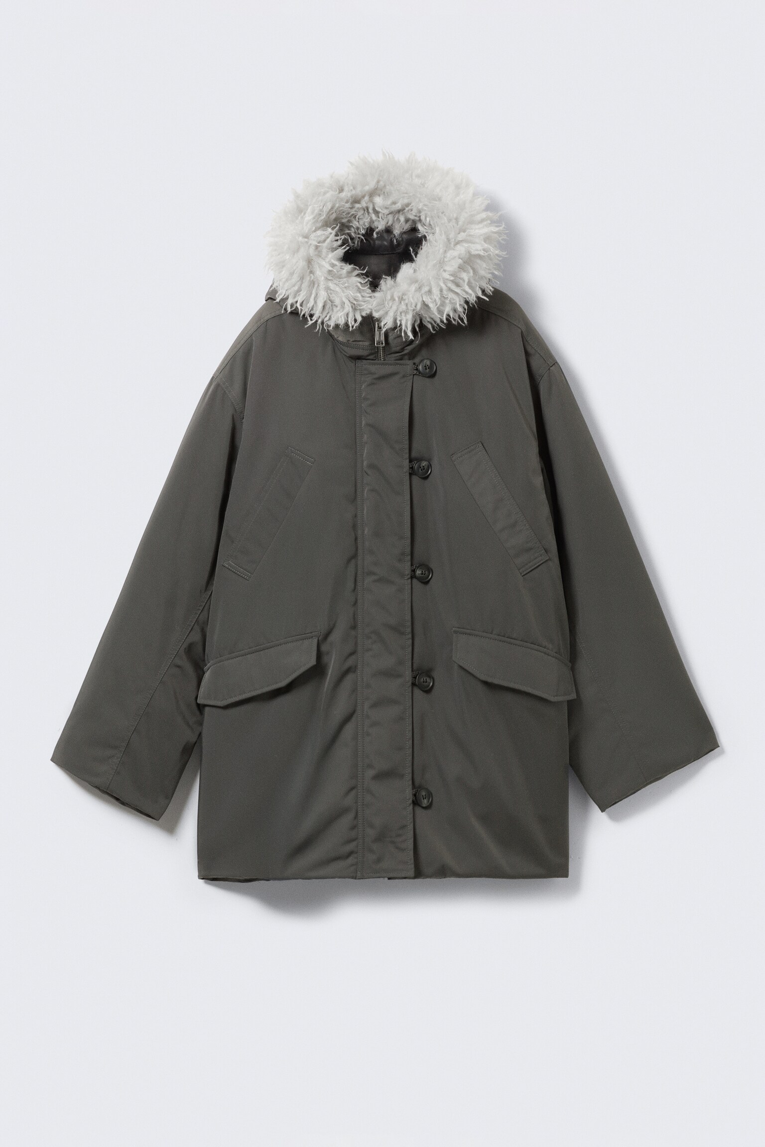 Padded Bomber Parka with Faux Fur Trim - Dark Grey/Black - 2
