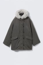 Dark Grey - Padded Bomber Parka with Faux Fur Trim - 5