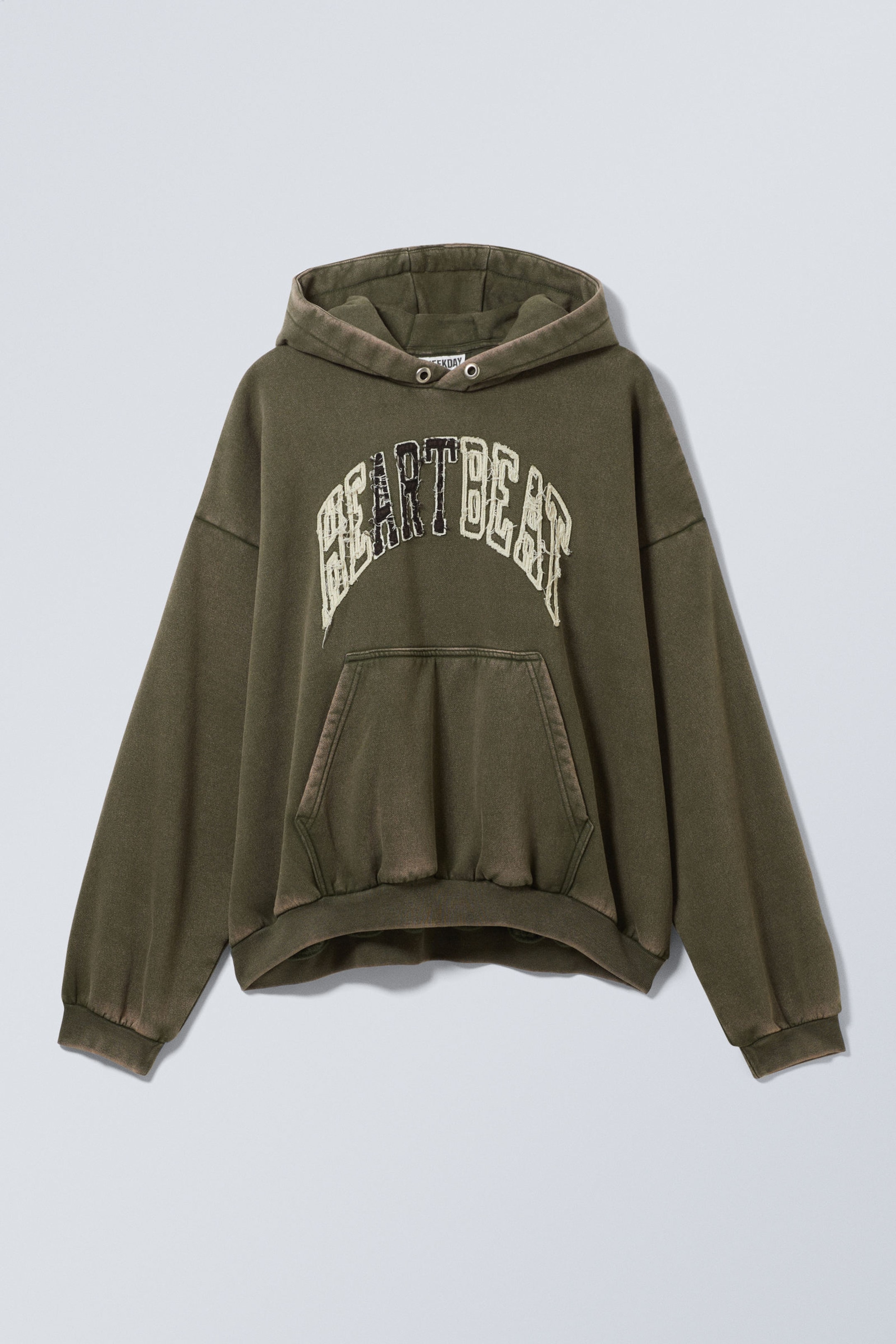 Dark Khaki Green - Heartbeat - Loose Graphic Heavyweight Hoodie - 0