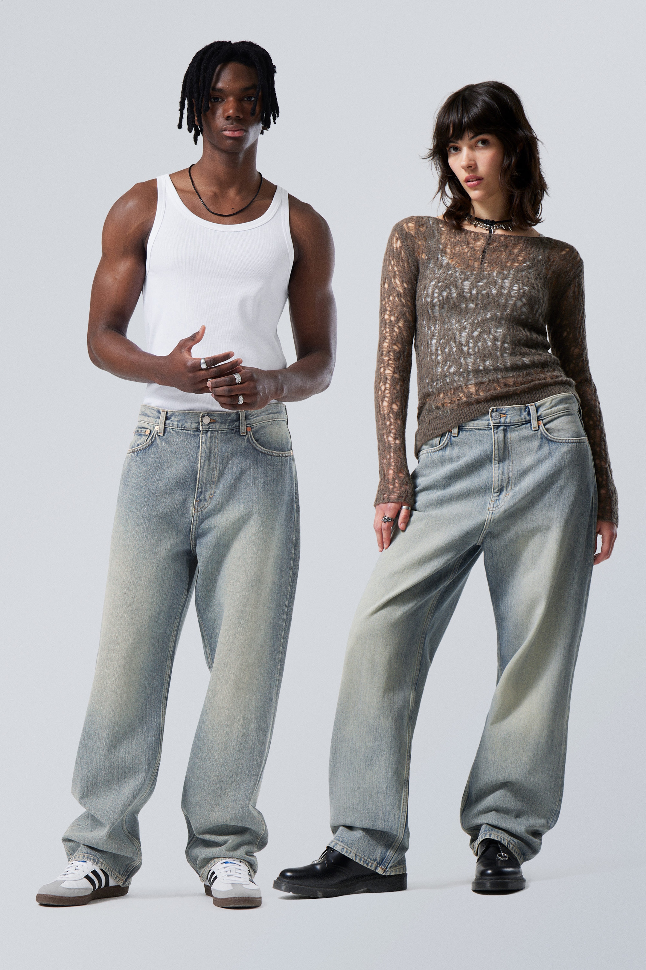 Blau gefleckt - Galaxy Mid Waist Loose Straight Jeans - 1
