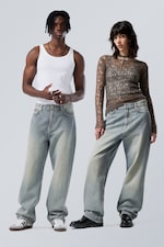 Blau gefleckt - Galaxy Mid Waist Loose Straight Jeans - 0