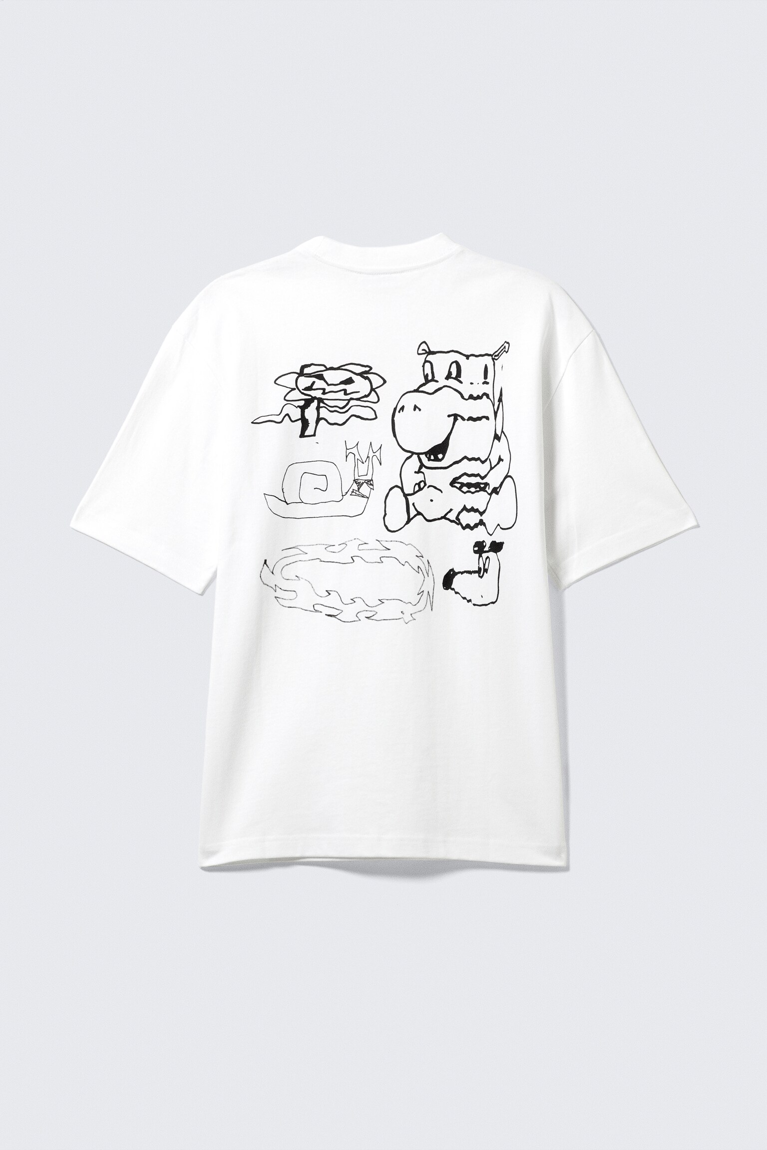 Relaxed Graphic Printed T-shirt - White - House Party/Dark Brown - Drea8m/Dark Blue - Underground Bird - 2
