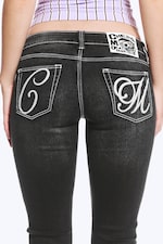 Polly Black Print - Black - Fancy Booty Bei Low Rise Skinny Bootcut Jeans - 4