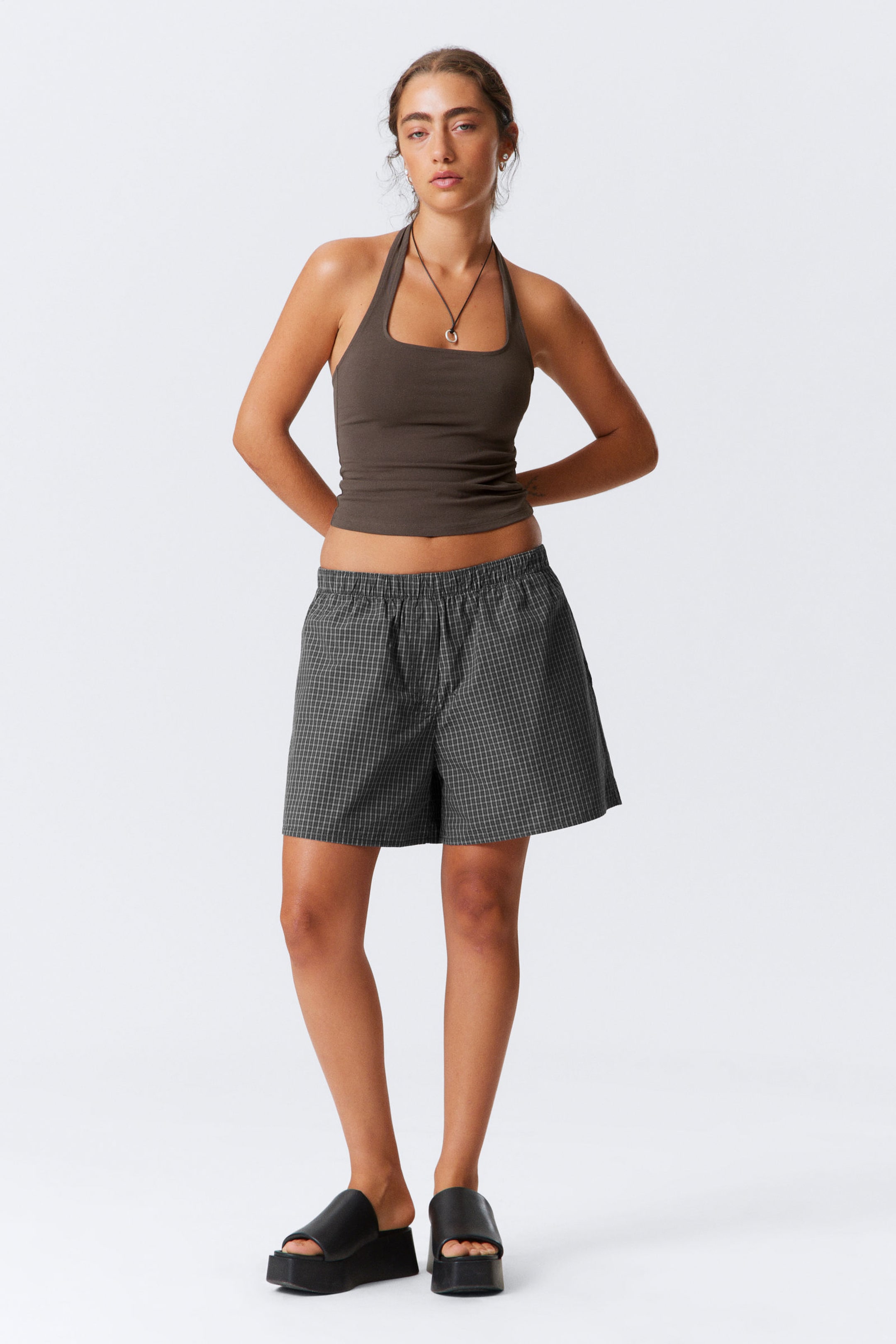 #5D5950 - Low Rise Cotton Shorts - 1
