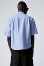 Light Dusty Blue - Loose Fit Short-Sleeved Button-down Shirt - 2