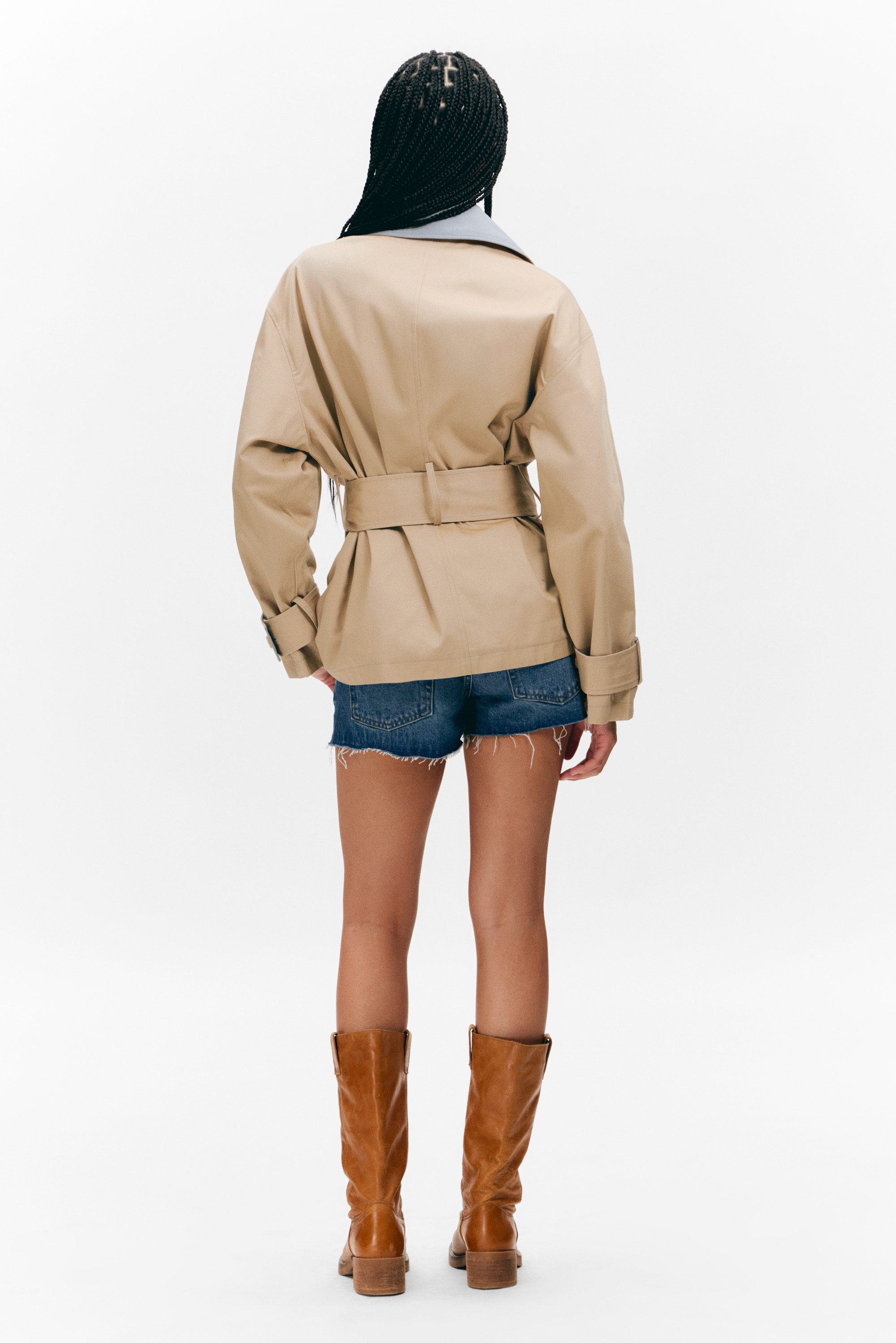 Beige & Hellgrau - Kurzer, wendbarer Zweireiher-Trenchcoat - 4