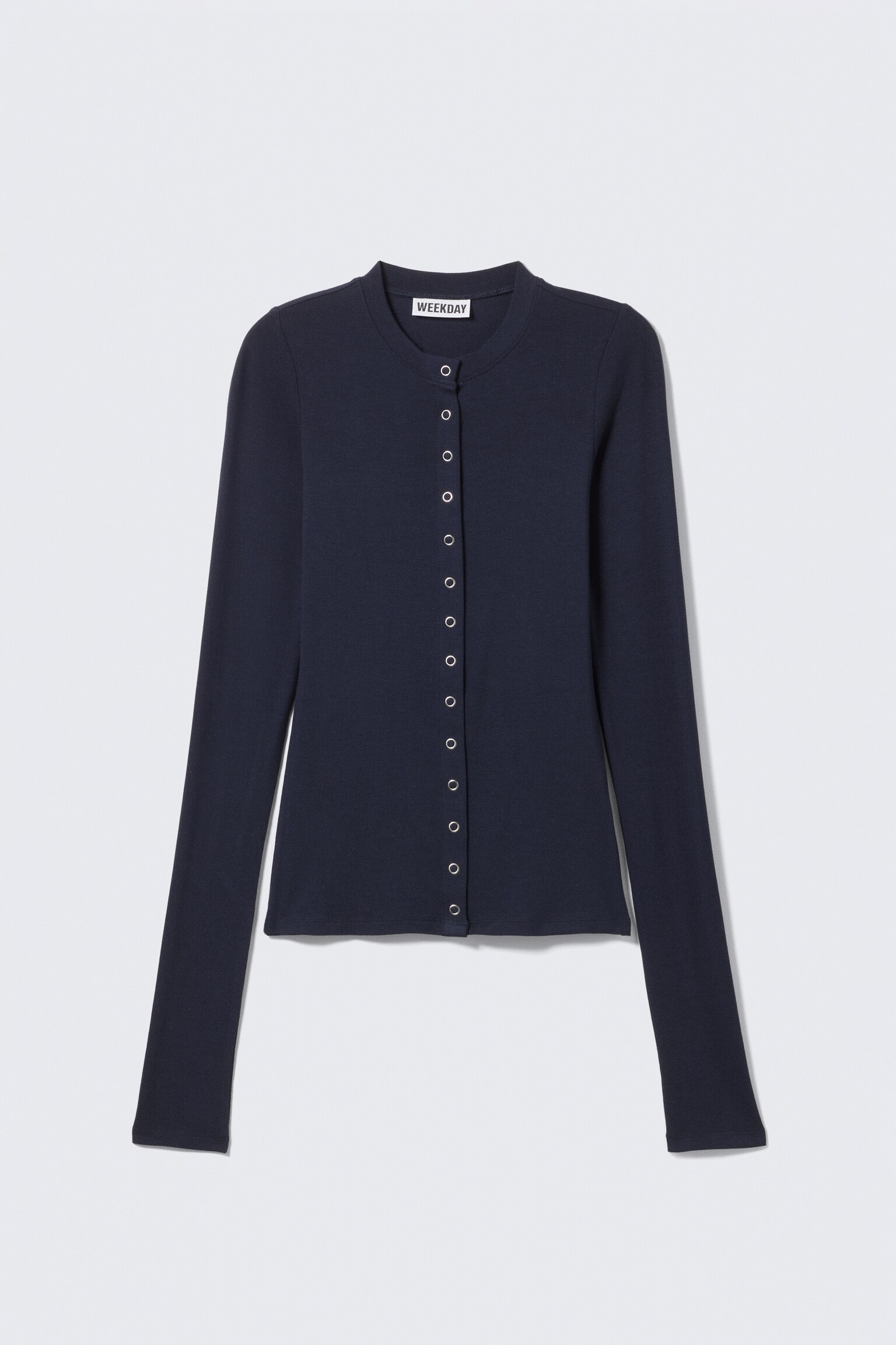 Slim Long-Sleeved Buttoned Cardigan - Mörkblå/Vit - 2