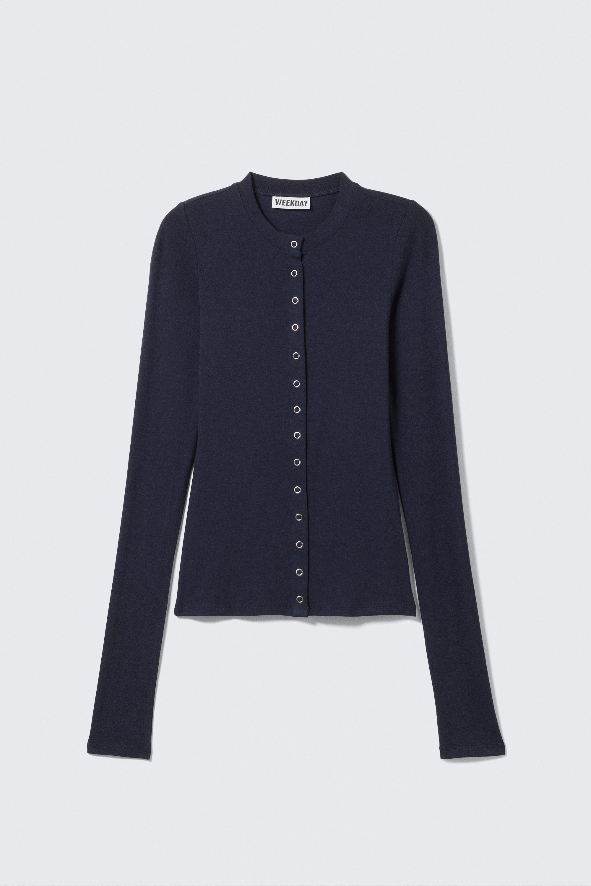 Dark Blue - Slim Long-Sleeved Buttoned Cardigan - 4