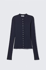 Dark Blue - Slim Long-Sleeved Buttoned Cardigan - 0