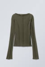 Khaki green - Turn Mock Neck Long Sleeve Top - 0