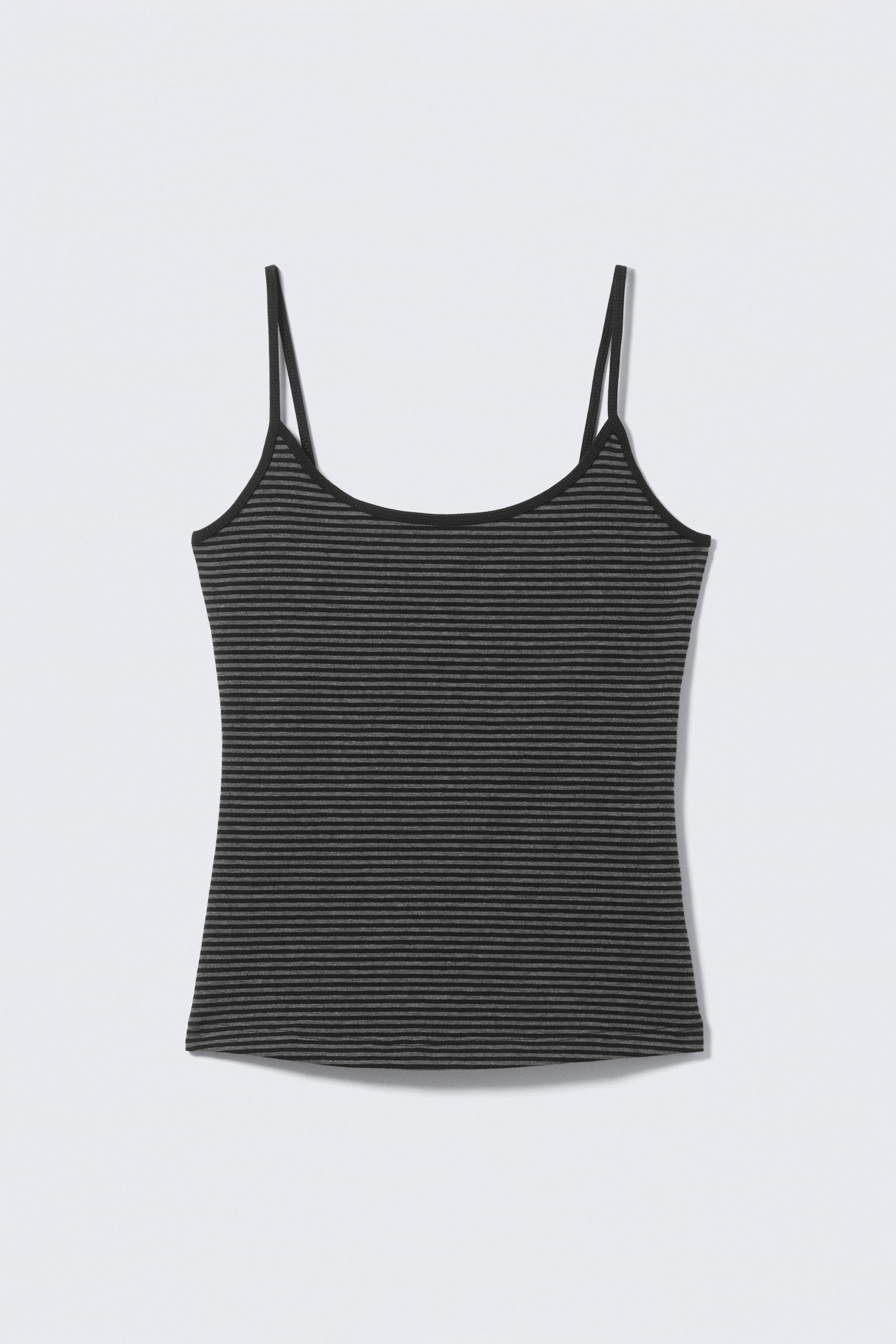 Black & Grey Stripes - Fitted Strappy Scoop Neck Singlet - 0