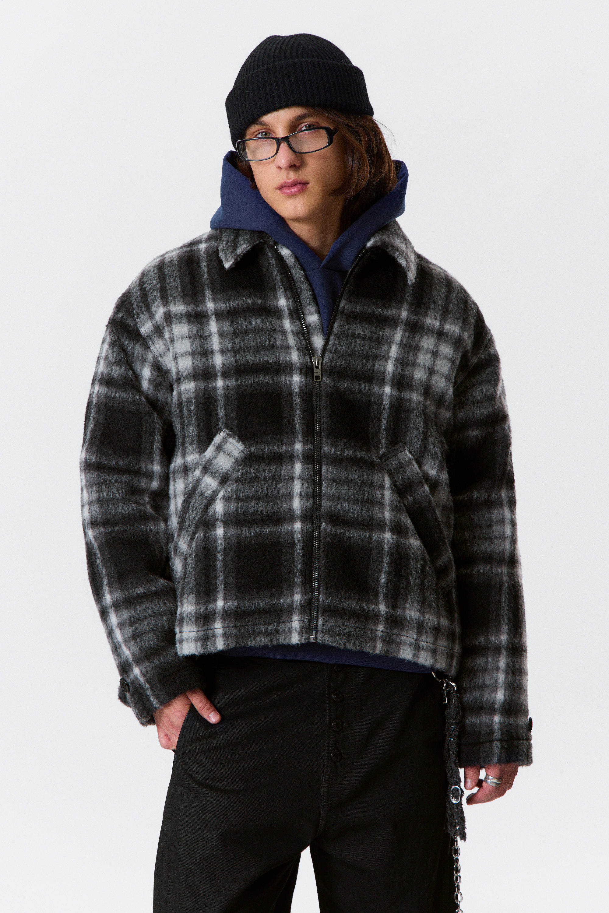 Black Check - Relaxed Wool-Blend Zip Jacket - 1